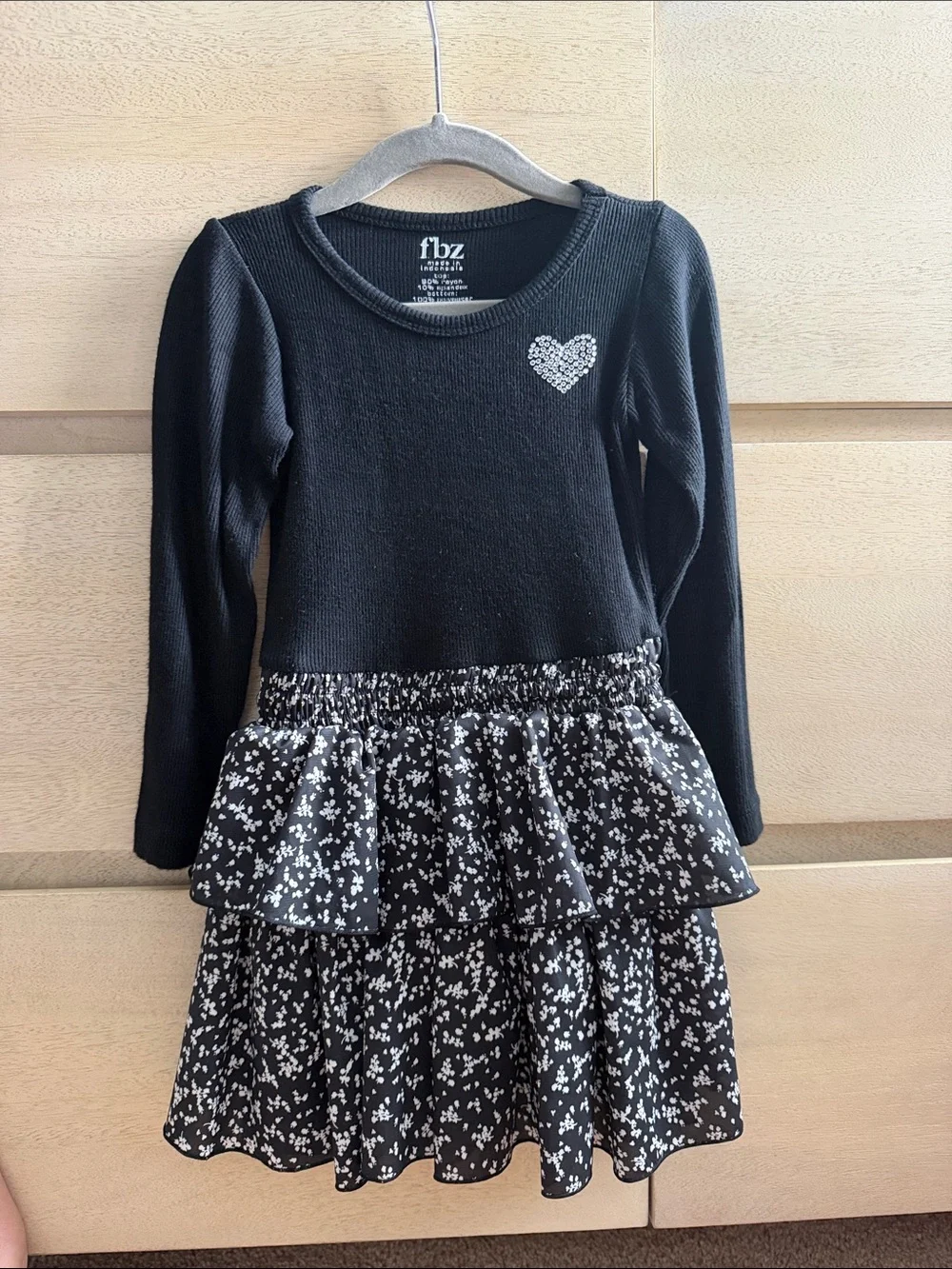 fbz Black Long-Sleeve Ruffle Dress with Heart Detail